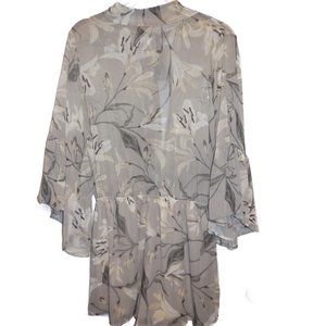 Romper Chiffon Floral Beige 3/4 wide ruffled sleeve One-Piece summer